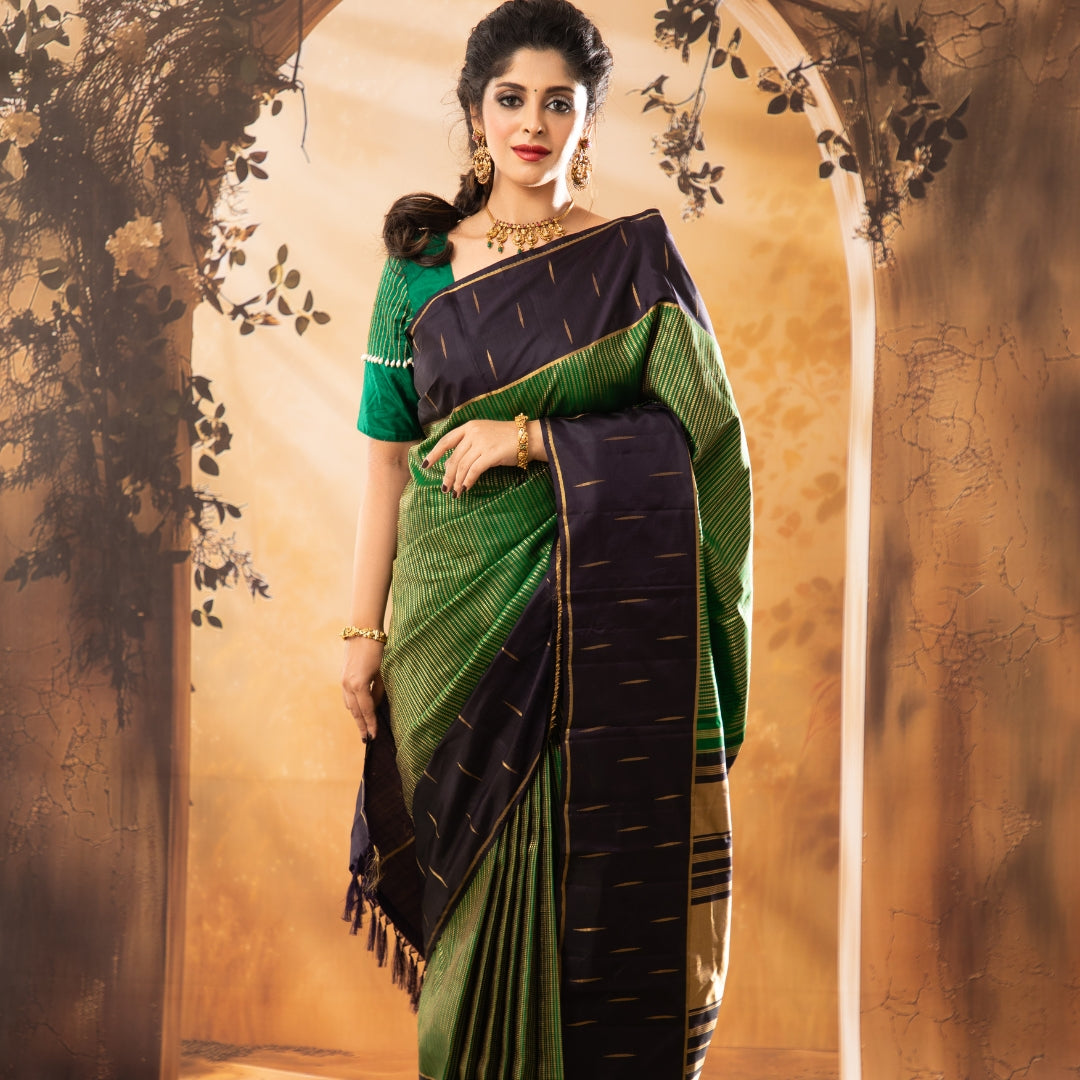 Blue border Pure Kancheepuram Silk Saree