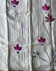 Ivory Petal Linen Hand Painted Saree