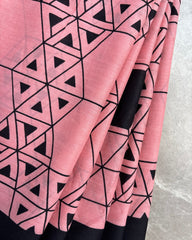 Peach Geometric Bagru Cotton Saree