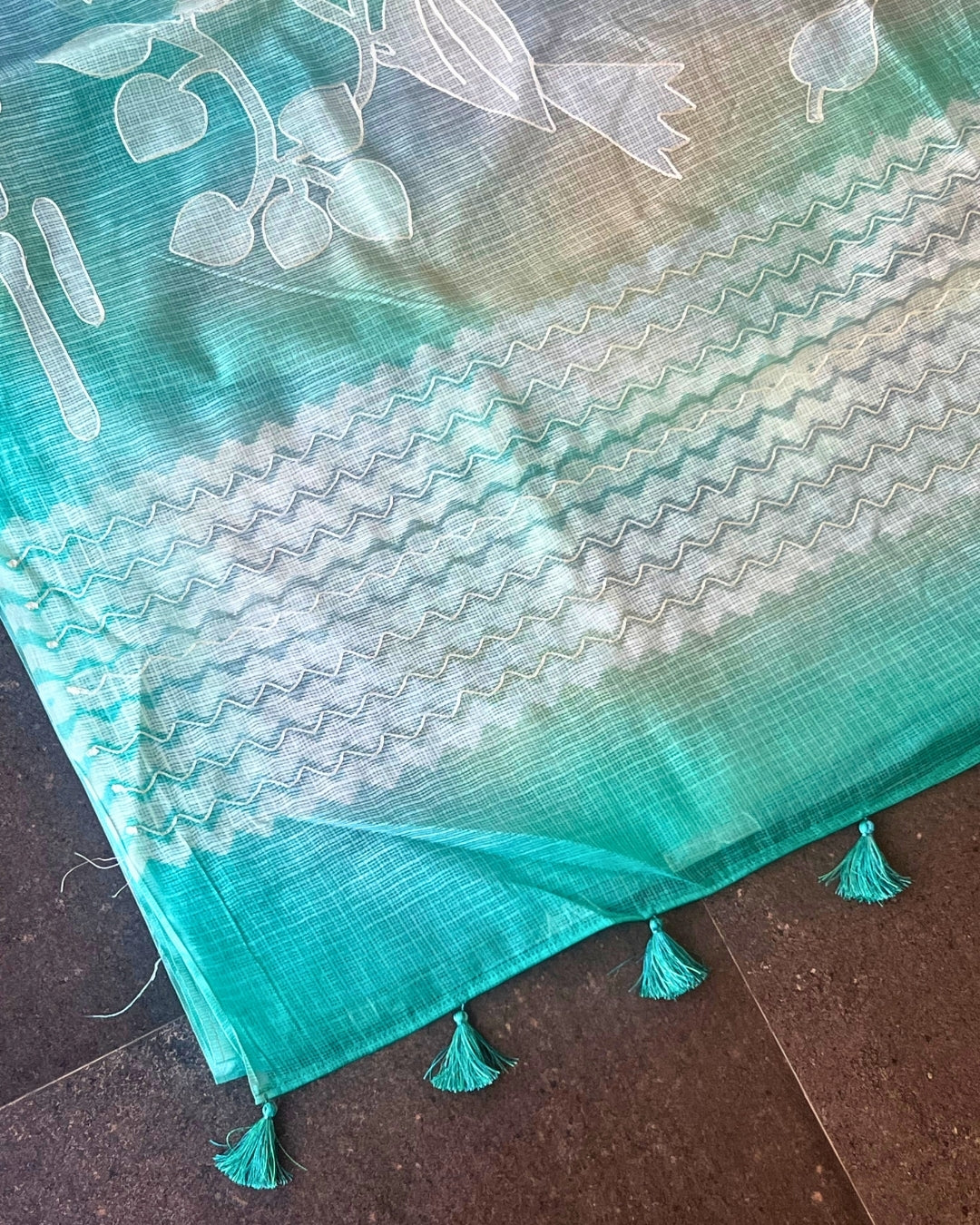 Aqua Whisper Kota Embroidered Saree