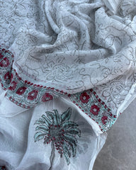 White Floral Border Jaipur Cotton Salwar Material