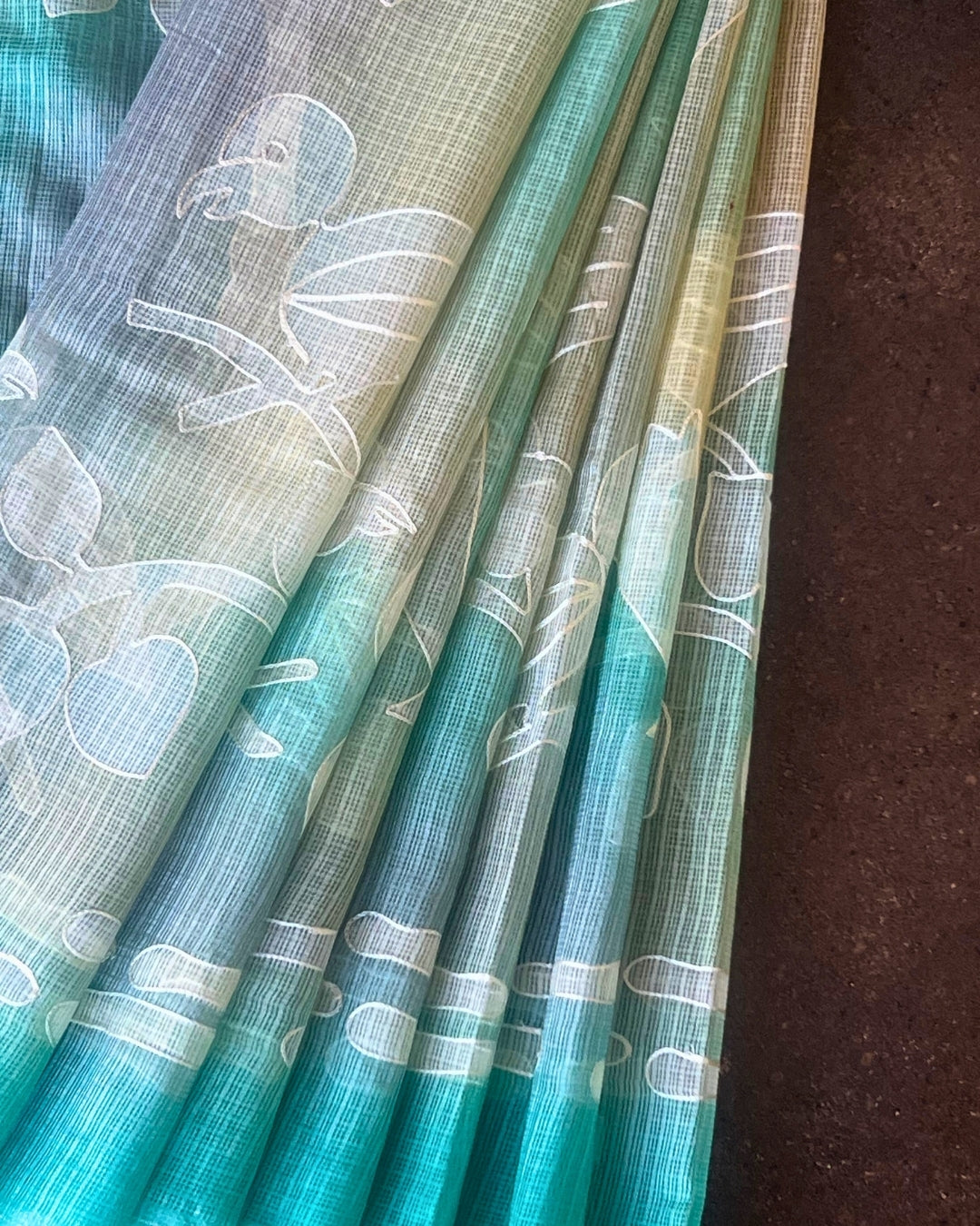 Aqua Whisper Kota Embroidered Saree