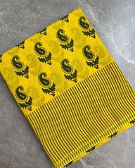 Yellow Paisley Bagru Cotton Saree