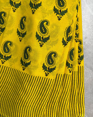 Yellow Paisley Bagru Cotton Saree