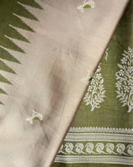OFF-WHITE TOP DYED SAREE WITH SAGE GREEN BORDER