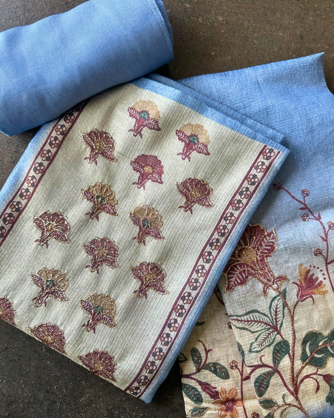 BLUE ZARI LINEN COTTON SALWAR SUIT