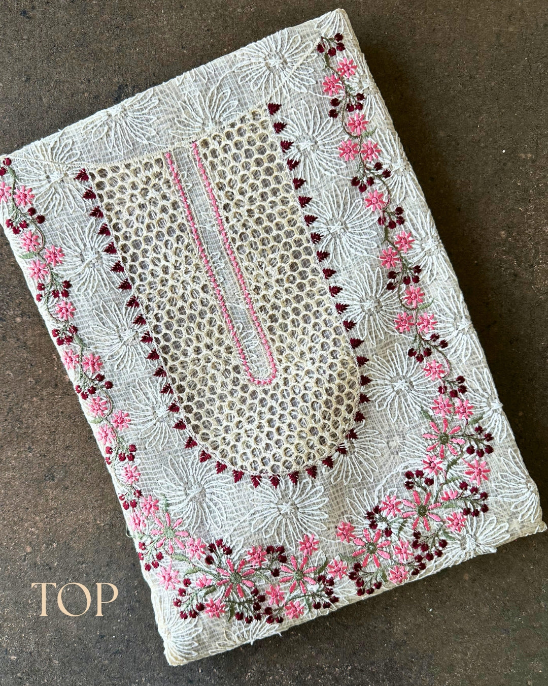 IVORY BLOOM EMBROIDERED TISSUE PRINT SUIT SET