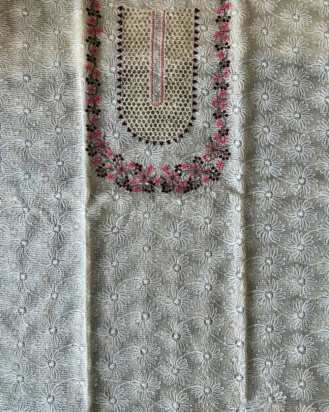 IVORY BLOOM EMBROIDERED TISSUE PRINT SUIT SET