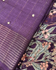 MAROON FLORAL SEMI DUPION SILK EMBROIDERY WORK SAREE