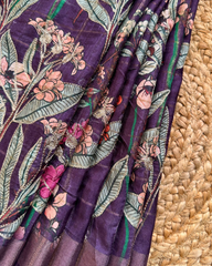MAROON FLORAL SEMI DUPION SILK EMBROIDERY WORK SAREE