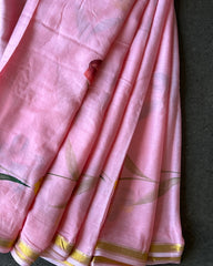 Blush Bloom Linen Hand Painted Saree