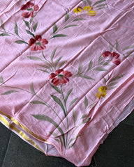 Blush Bloom Linen Hand Painted Saree