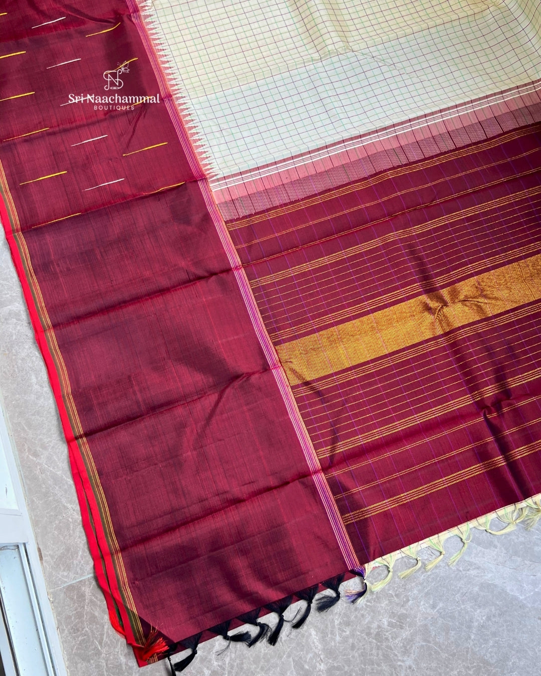 SILK FANCY SAREE BODY CHECKS WITH Ben tex border rain drops butta